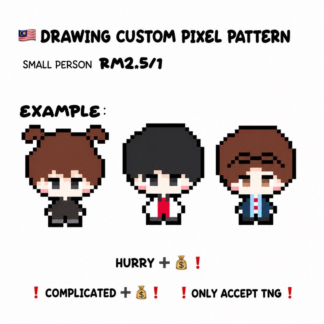 Drawing Custom Pixel Pattern (Category: Art & Prints) located in Ipoh. Submitted by ha1leyyy (Listing ID 1459339145, Image 1). Description: Come with: Number of beads Number of colour Number of shade.