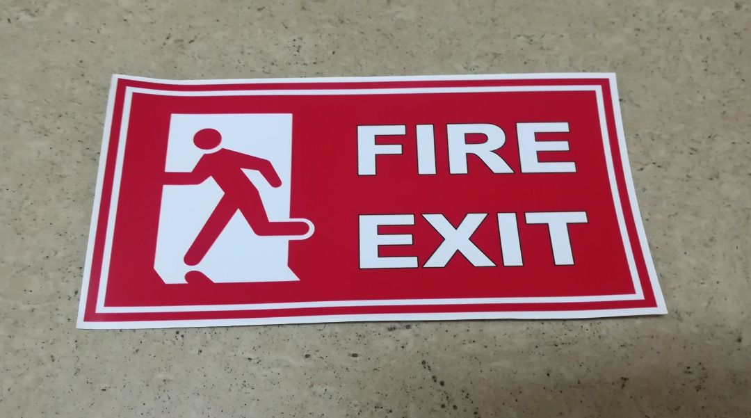 Fire Exit Sticker Safety Signage (Category: Industrial Equipment) located in Manila. Submitted by townlites (Listing ID 1459310549, Image 3). Description: This fire exit sign is a safety sign ideal for use in a variety of settings in which fire exits need to be made apparent for use in an emergency. Color: Red, Green Paper Sticker Size: 10 inches x 5 inches For indoor use Brand new.