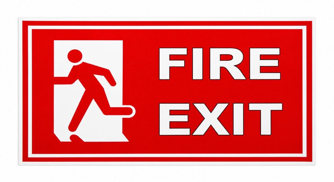 Fire Exit Sticker Safety Signage (Category: Industrial Equipment) located in Manila. Submitted by townlites (Listing ID 1459310549, Image 1). Description: This fire exit sign is a safety sign ideal for use in a variety of settings in which fire exits need to be made apparent for use in an emergency. Color: Red, Green Paper Sticker Size: 10 inches x 5 inches For indoor use Brand new.