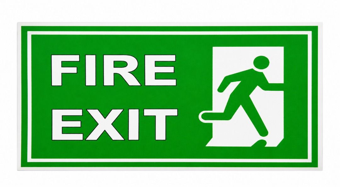 Fire Exit Sticker Safety Signage (Category: Industrial Equipment) located in Manila. Submitted by townlites (Listing ID 1459310549, Image 2). Description: This fire exit sign is a safety sign ideal for use in a variety of settings in which fire exits need to be made apparent for use in an emergency. Color: Red, Green Paper Sticker Size: 10 inches x 5 inches For indoor use Brand new.
