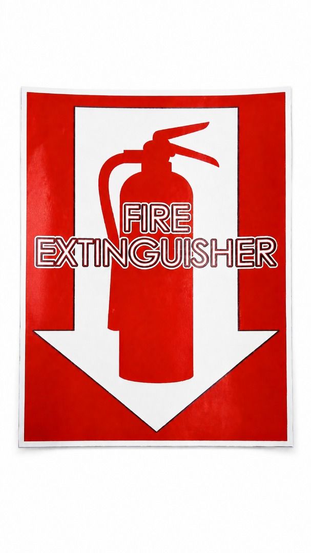Fire Extinguisher Sticker Safety Signage (Category: Industrial Equipment) located in Manila. Submitted by townlites (Listing ID 1459314248, Image 1). Description: Paper sticker Ideal for Indoor use This safety sign clearly highlights where fire extinguishers are located in the workplace. Color: Red Sticker Size: 8 inches x 6 inches Brand new.