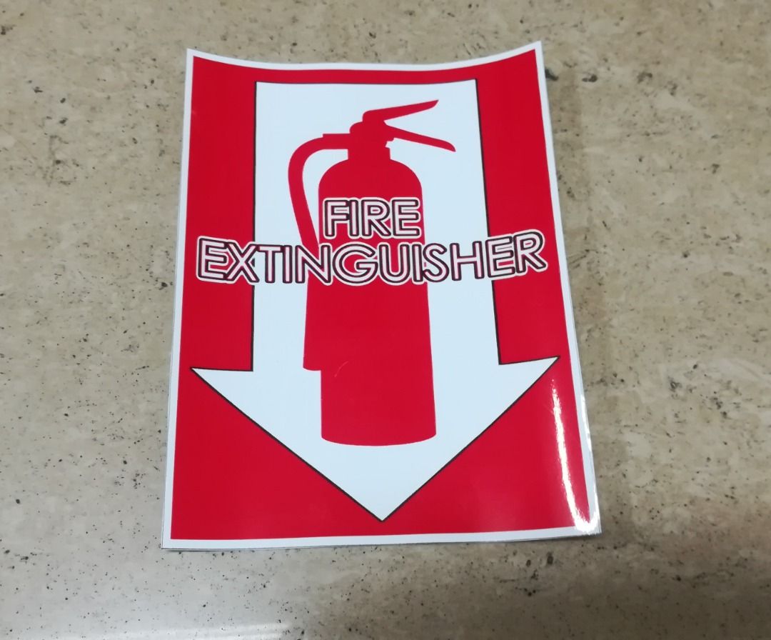 Fire Extinguisher Sticker Safety Signage (Category: Industrial Equipment) located in Manila. Submitted by townlites (Listing ID 1459314248, Image 3). Description: Paper sticker Ideal for Indoor use This safety sign clearly highlights where fire extinguishers are located in the workplace. Color: Red Sticker Size: 8 inches x 6 inches Brand new.