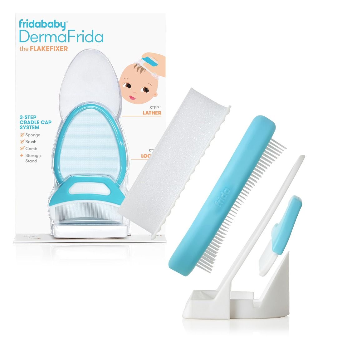 Frida Baby Derma Frida for Cradle Cap (Category: Baby Toiletries & Grooming) located in Makati City. Submitted by travelfinds34611 (Listing ID 1459376311, Image 1). Description: Frida Baby Derma Frida for Cradle Cap - Gently removes cradle cap flakes. - Set includes silicone brush, comb, and sponge. - Comes with a convenient storage stand. - Easy to use during bath time. PLEASE REFER TO PHOTOS FOR CONDITION: SPONGE - has discolored from storage S