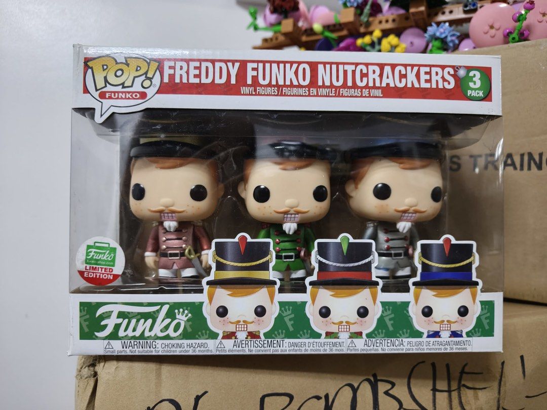 Funko Pop! Freddy Funko Nutcrackers 3 Pack Limited Edition (Category: Designer & Blind Box Toys) located in San Pedro. Submitted by oopsiboughtanotherpop-oibap (Listing ID 1459488595, Image 1). Description: - Limited Edition Funko Pop! Freddy Funko Nutcrackers 3-pack - Exclusive from funko-shop.com - Includes three vinyl figures - All figures are in original, unopened packaging - A must-have for any serious Funko collector!.