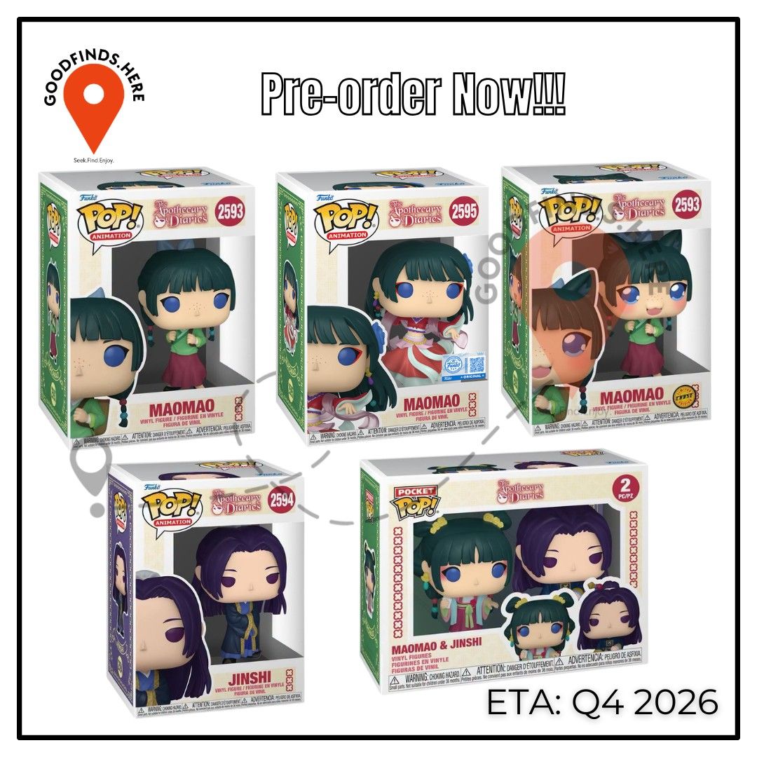 Funko: The Apothecary Diaries Preorder (Category: Designer & Blind Box Toys) located in Pasig City. Submitted by goodfinds.here (Listing ID 1459467578, Image 1). Description: ❗Funko: The Apothecary Diaries Preorder❗ ▪️MaoMao ▪️Jinshi ▪️MaoMao & Jinshi 2-pack Pocket Pop ₱800 / DP: 400 ▪️MaoMao (Dancing) Funko Shop ₱1,800 / DP: 900 ▪️MaoMao CHASE ₱2,750 / DP: 1,300 ETA: Q4 2026 (subject for DELAY or to change without prior notice) ❗For Pre-order ON
