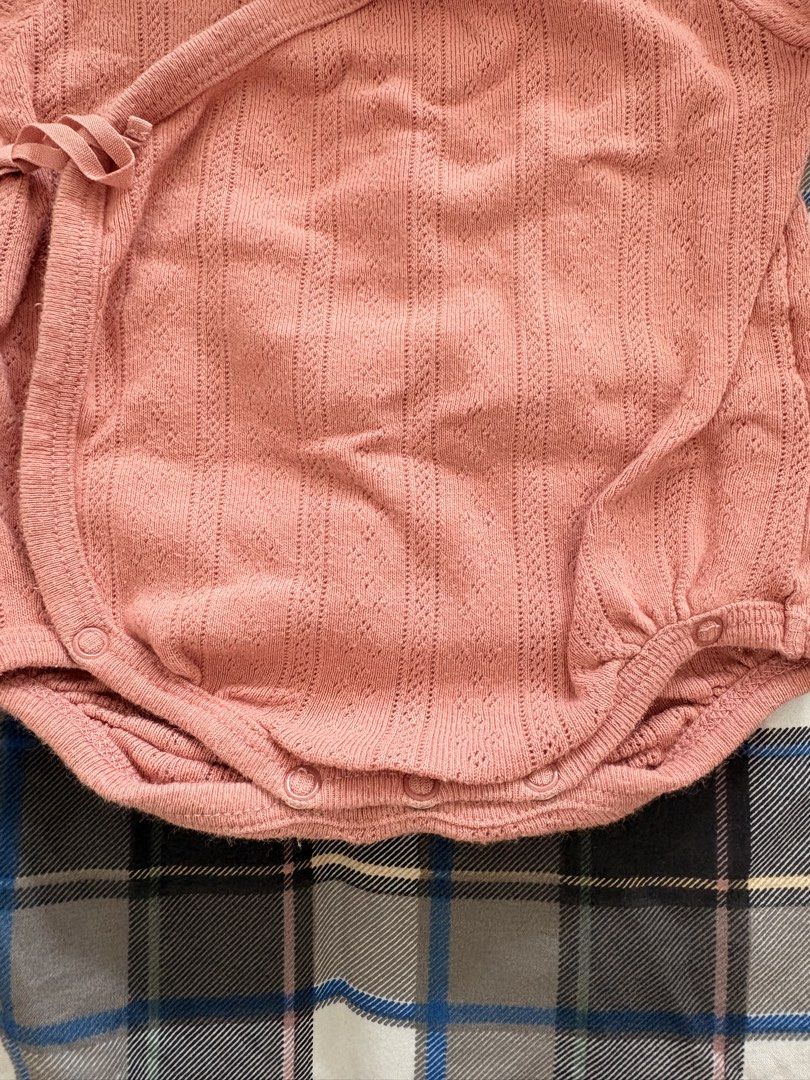 Gingersnaps Layette Pink Knit Wrap Romper 3-6 Months (Category: Babies & Kids Fashion) located in Pasig City. Submitted by summermid (Listing ID 1459299493, Image 3). Description: - Brand: Gg Laette - Color: Pink - Style: Knit wrap romper - Sleeves: Short sleeves - Design: Open knit pattern - Closure: Wrap tie and snap buttons at bottom - Size: 3-6 months - Perfect for your little one!.