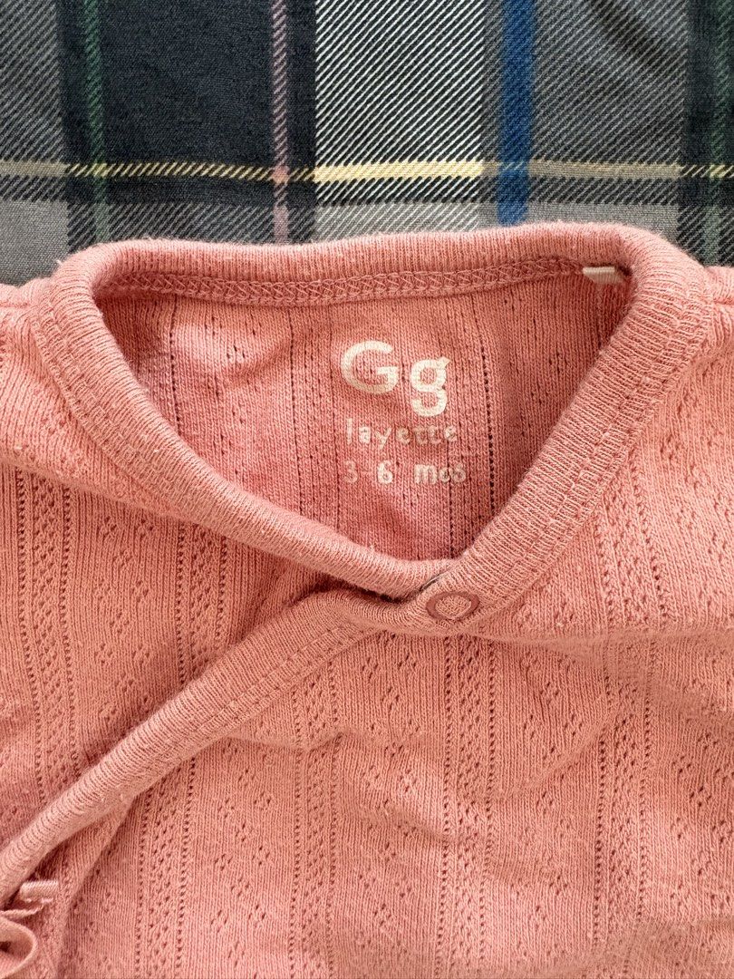 Gingersnaps Layette Pink Knit Wrap Romper 3-6 Months (Category: Babies & Kids Fashion) located in Pasig City. Submitted by summermid (Listing ID 1459299493, Image 2). Description: - Brand: Gg Laette - Color: Pink - Style: Knit wrap romper - Sleeves: Short sleeves - Design: Open knit pattern - Closure: Wrap tie and snap buttons at bottom - Size: 3-6 months - Perfect for your little one!.