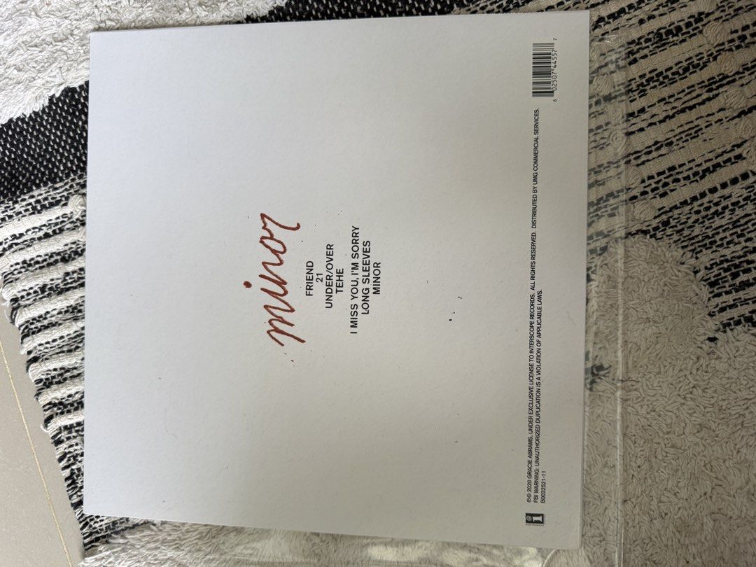 Gracie Abrams Minor Vinyl Record (Category: Vinyls) located in Lapu Lapu. Submitted by thegentleedit.ph (Listing ID 1459455517, Image 2). Description: - Gracie Abrams 'minor' vinyl record - Black vinyl - Includes all album tracks - Comes with lyric sheet, original insert, etc. - Ideal for Gracie Abrams fans.