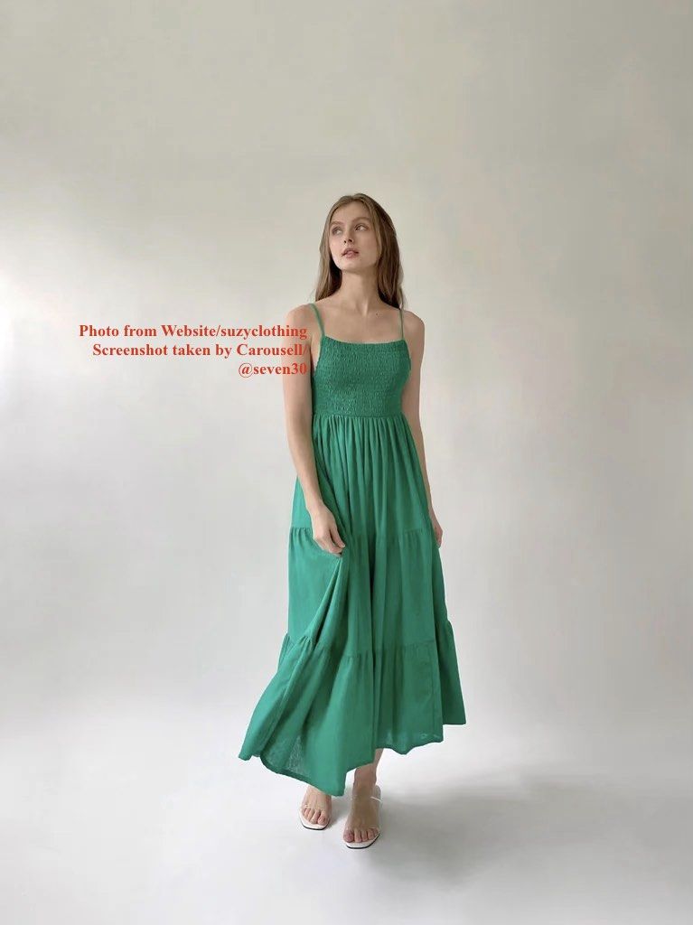 Green Linen Dress (XS-S) (Category: Dresses) located in Cebu City. Submitted by seven30 (Listing ID 1459408024, Image 1). Description: Green Linen Dress (XS-S) • Brand: Suzy Clothing • Design: Smocked bodice, tiered maxi skirt • Material: Linen fabric, breathable • Style: Casual, flowy, elegant • Perfect for summer and tropical weather.