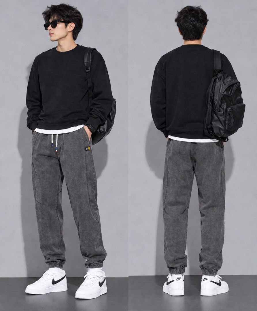 Grey Jogger Pants (Category: Other Bottoms) located in Taguig. Submitted by apzdeclutter (Listing ID 1459393588, Image 1). Description: - Grey jogger pants - Elastic waistband with drawstring - Cuffed ankles - Two side pockets and two back pockets - Washed denim-like material - Comfortable for everyday wear - Ideal for casual outfits.