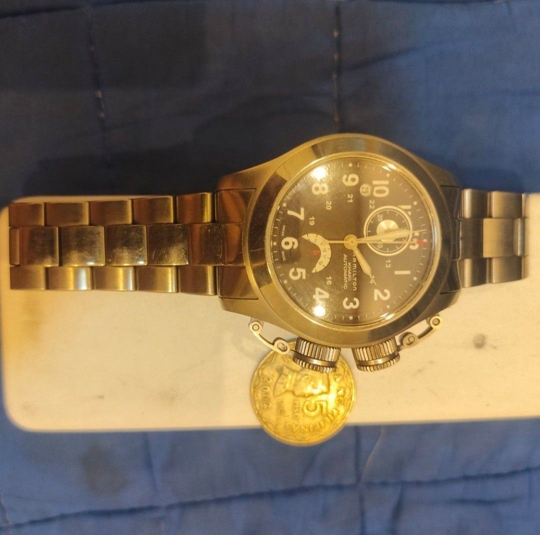 Hamilton Khaki Navy Frogman Automatic Chronograph (Category: Men's Watches) located in Quezon City. Submitted by diane_r (Listing ID 1459301146, Image 2). Description: - Keeps good time - Chronos working (resets to zero) - 200 meter wr (not tested due age of watch) - full titanium case and bracelet - with boxes and papers - 8.5/10 conservative rating - Slightly negotiable - Meet ups at Commonwealth Ave/UP Diliman/SM North/Trinoma/Bocaue, Bulacan 
