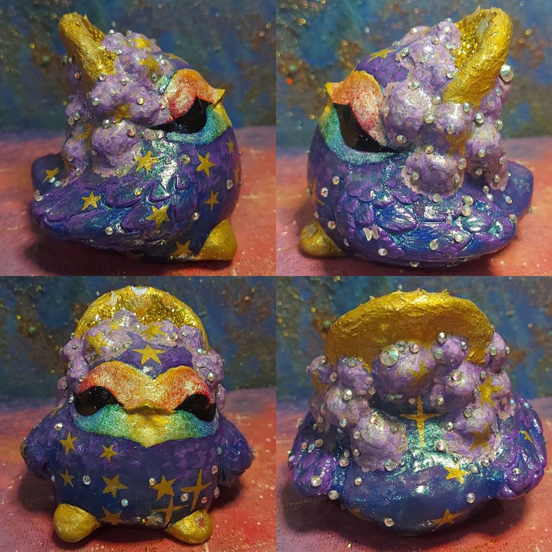 Hand Made Figurine Little Bird (Category: Designer & Blind Box Toys) located in Manila. Submitted by veiledcelestial (Listing ID 1459294185, Image 3). Description: 🌈☁️✨️From my Rainbow and Clouds Series✨️☁️🌈 Still, they are made out of the same source of clouds, sparkles, rainbows, stardust, and everything nice Year: 2026 Medium: Hand-made toy figurines made from plaster of parish, terra cotta, painted with acrylic paint with glitters, crystals