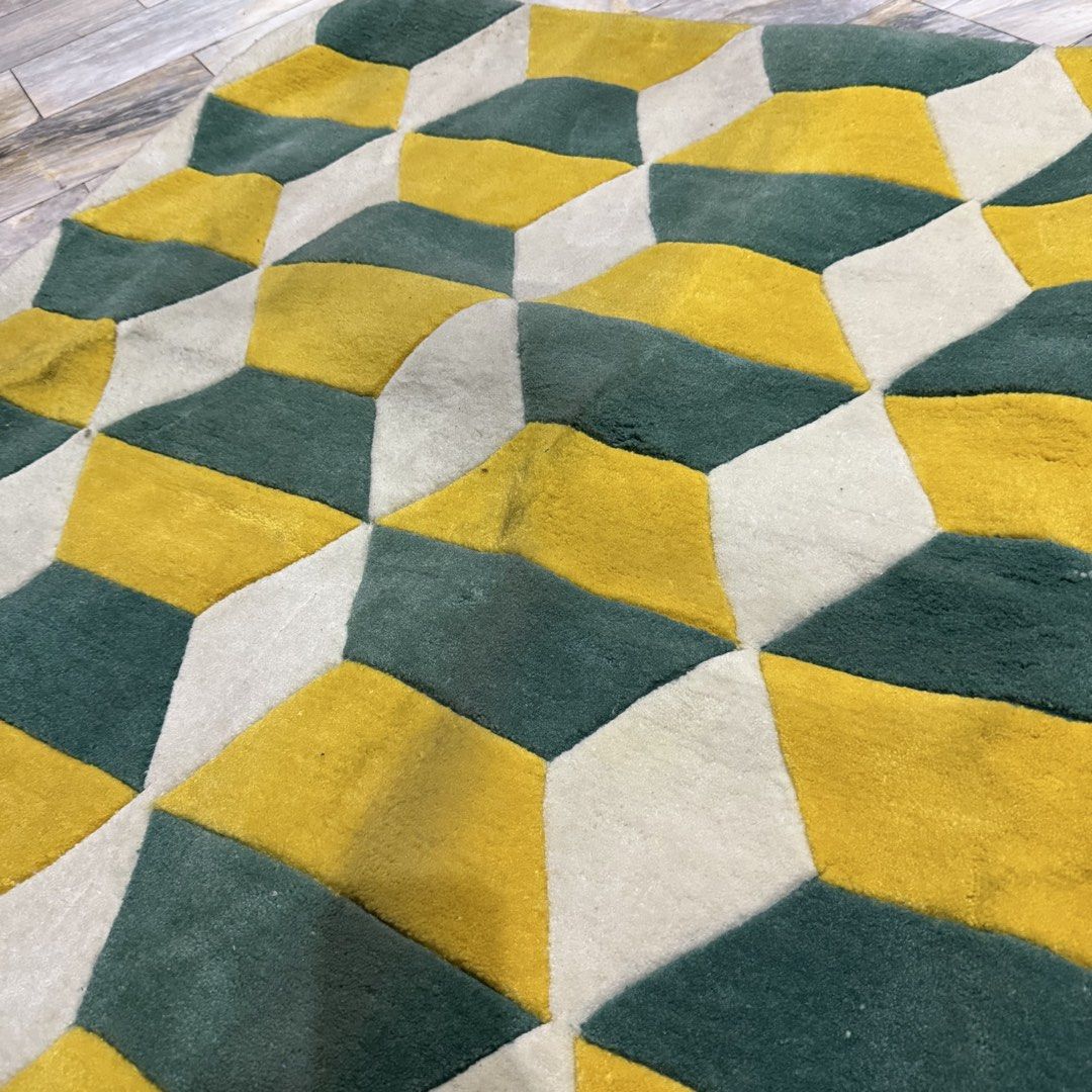 Heavy teal yellow modern carpet 110x160cm (Category: Carpets, Mats & Flooring) located in San Juan City. Submitted by lovegoeson (Listing ID 1459338513, Image 2). Description: Needs cleaning.