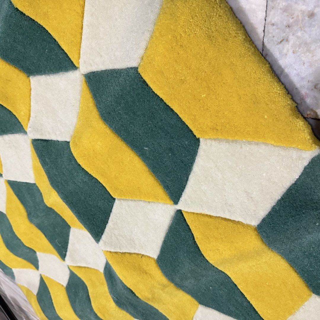 Heavy teal yellow modern carpet 110x160cm (Category: Carpets, Mats & Flooring) located in San Juan City. Submitted by lovegoeson (Listing ID 1459338513, Image 3). Description: Needs cleaning.