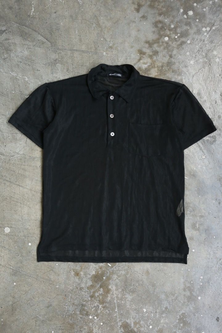Helmut Lang - S/S 93 - Sheer Polo (Category: Tshirts & Polo Shirts ) located in Manila. Submitted by graymatter_ (Listing ID 1459418531, Image 1). Description: Helmut Lang - S/S 93 - Sheer Polo Tagged Size: S Condition: 8.5/10 Flaws: Overall Minor Runs Material: 100% Nylon Made in: Italy Dimensions Length: 26.5 Width: 19.5 Shoulder: 17.5 Sleeve: 7.