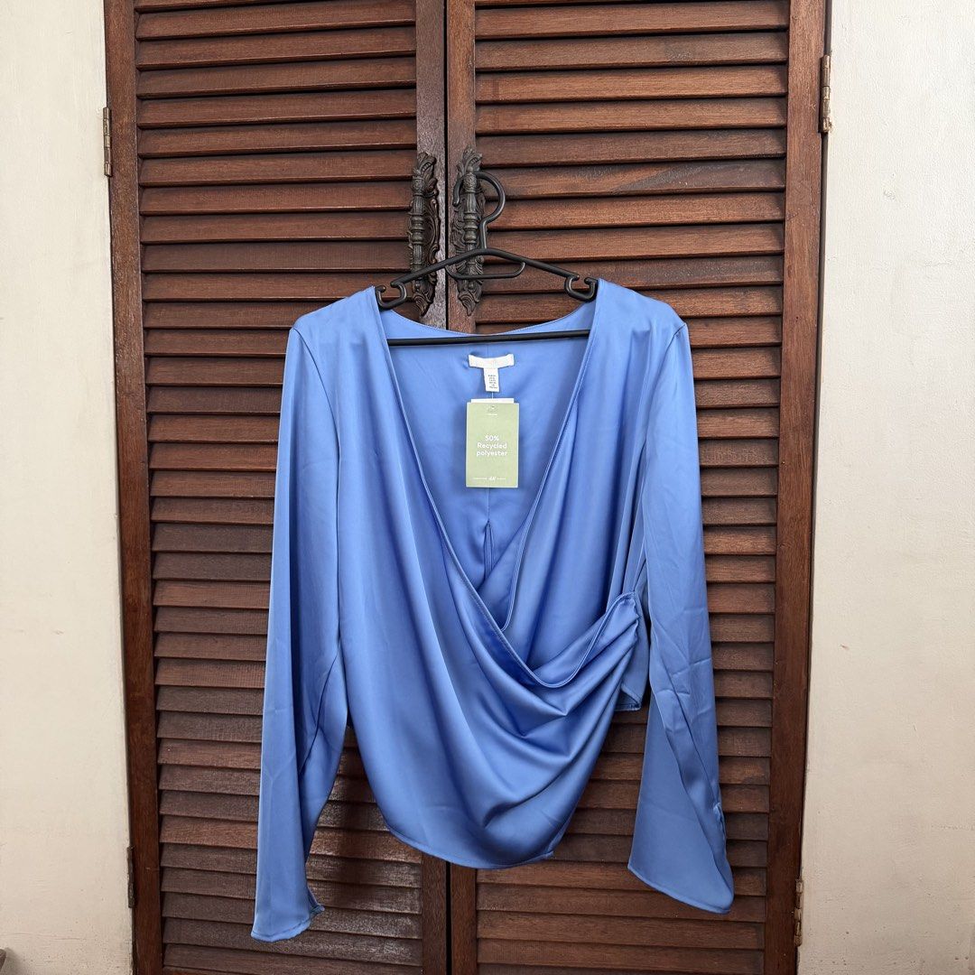 H&M Blue Satin Top (WITH TAG) (Category: Blouses) located in Las Pinas. Submitted by frances.finds (Listing ID 1459343922, Image 1). Description: - LAST PRICE - 4th photo not mine .