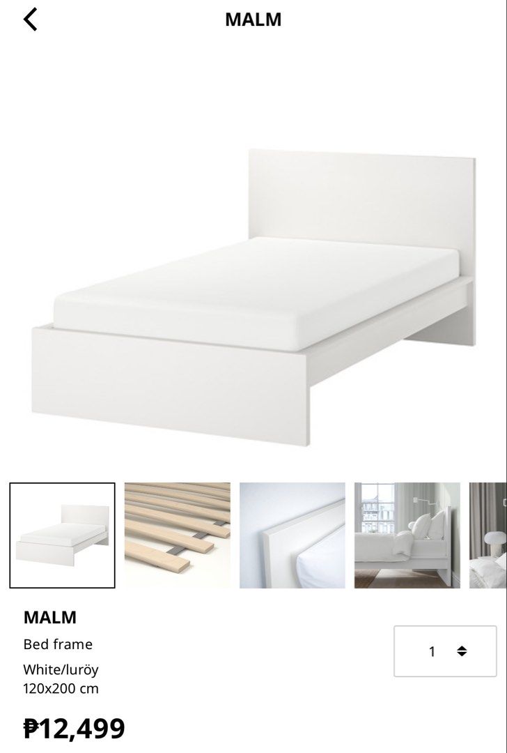IKEA MALM - Bed frame and mattress - 120CMx200CM (Category: Bed Frames & Mattresses) located in Manila. Submitted by kaiatphnow (Listing ID 1459409896, Image 2). Description: IKEA MALM - Bed frame and mattress - 120CMx200CM.