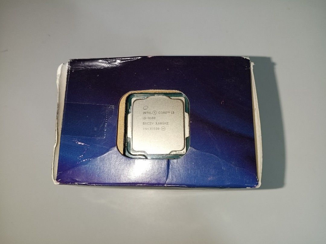Intel Core i3-9100 4C/4T CPU (Category: Computer Parts) located in Pateros City. Submitted by pc.zkri (Listing ID 1459439092, Image 2). Description: Used, untested. Selling as is. Comes with original box and stock heatsink. Location: Pateros. For delivery only, shipping fee shouldered by buyer. Payment: GoTyme/MariBank..