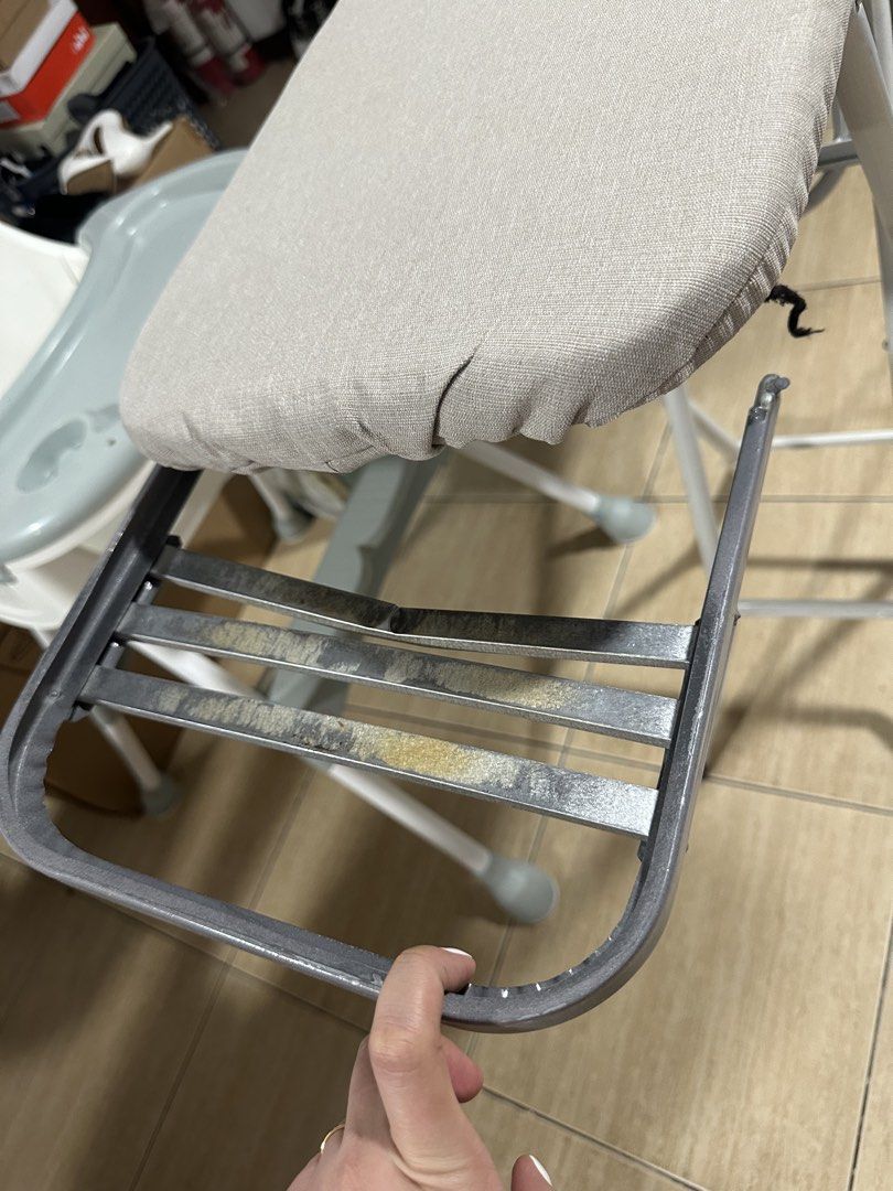 Ironing Board with Metal Frame (Category: Home Improvement Tools & Accessories) located in Quezon City. Submitted by sairylpali (Listing ID 1459464313, Image 2). Description: - Adjustable height for comfortable ironing - Sturdy metal frame - Light grey fabric cover - Folds flat for easy storage - Convenient side tray for accessories - Minor cosmetic marks on metal frame - Fully functional and ready to use.