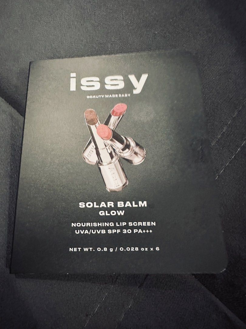 Issy Lipstick (Category: Makeup) located in Quezon City. Submitted by declutter_with_ericka (Listing ID 1459417927, Image 1). Description: Issy Solar Blam Glow Nourishing Lip Screen Comes with 6 different shades.