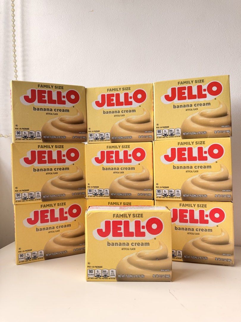 Jello Banana Cream (Category: Packaged & Instant Food) located in Manila. Submitted by cassieuuu (Listing ID 1459420878, Image 1). Description: JELL-O Banana Cream Perfect for banana pudding Family Size .