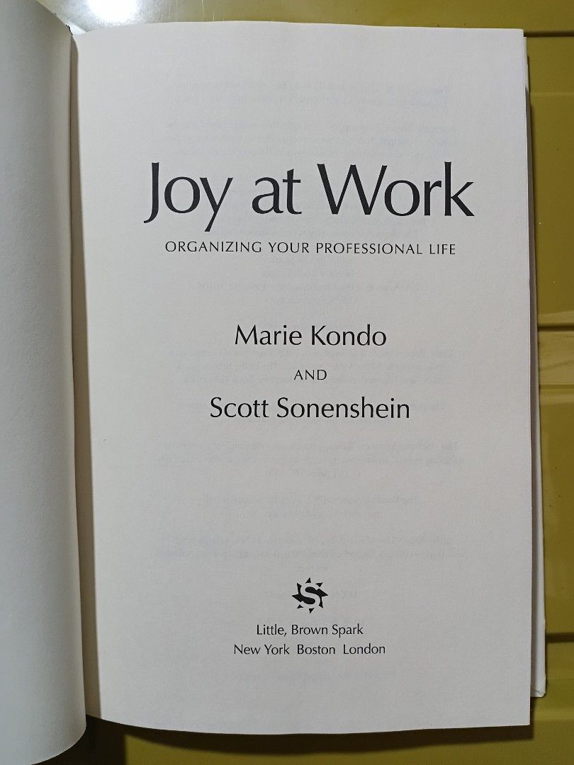 Joy at Work (Category: Storybooks) located in Manila. Submitted by krishna_ayanami (Listing ID 1459378723, Image 2). Description: - Title: Joy at Work - Authors: Marie Kondo and Scott Sonenshein - Focus: Organizing your professional life - Type: Non-fiction - Benefit: Learn tidying methods for your career and work environment.