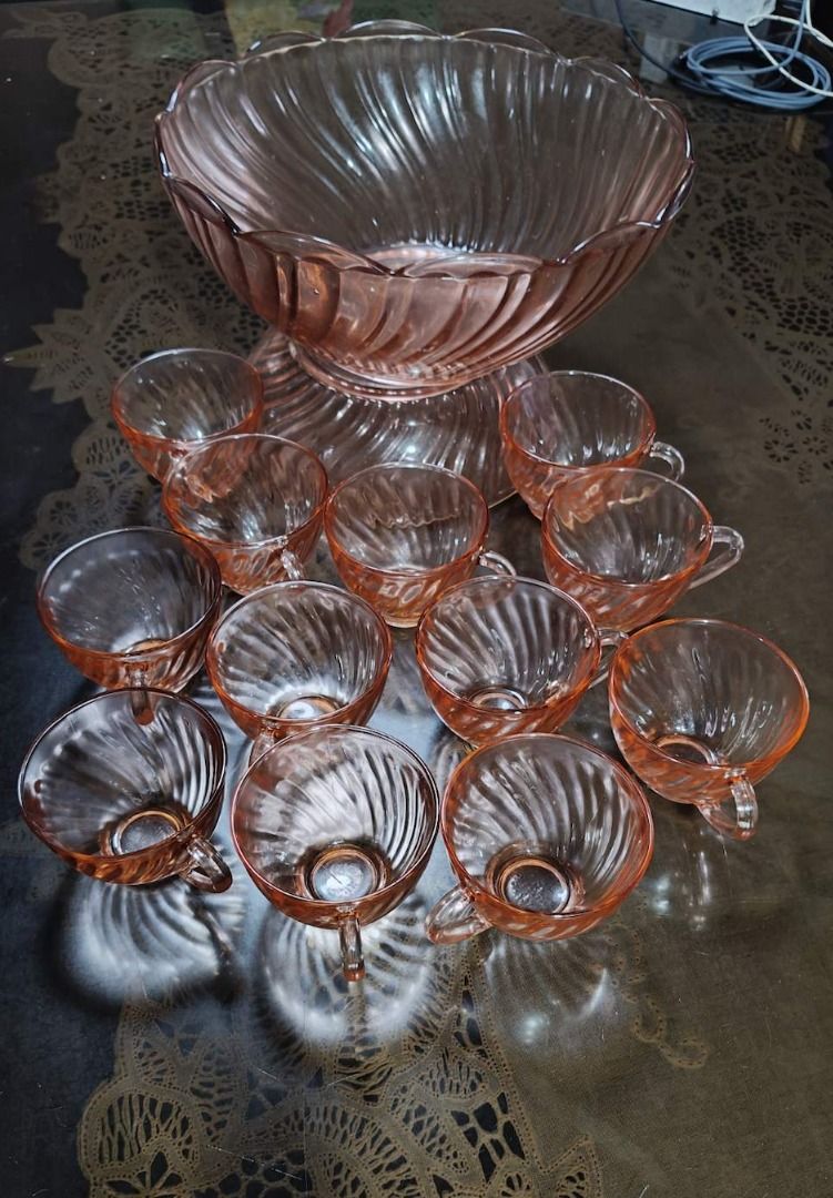 Large Reddish Punch Bowl Set (27pieces) (Category: Other Kitchenware & Tableware) located in Quezon City. Submitted by oddduck02 (Listing ID 1455771015, Image 1). Description: - Large Colored Punch Bowl set - Never been used; in its original box. Stored in the cabinet the whole time - Made of Glass (hooks and ladle made of plastic) - Comes packed in a cardboard box with protective padding - Newell brand - Punch Bowl set includes the ff: 1 Bowl = 