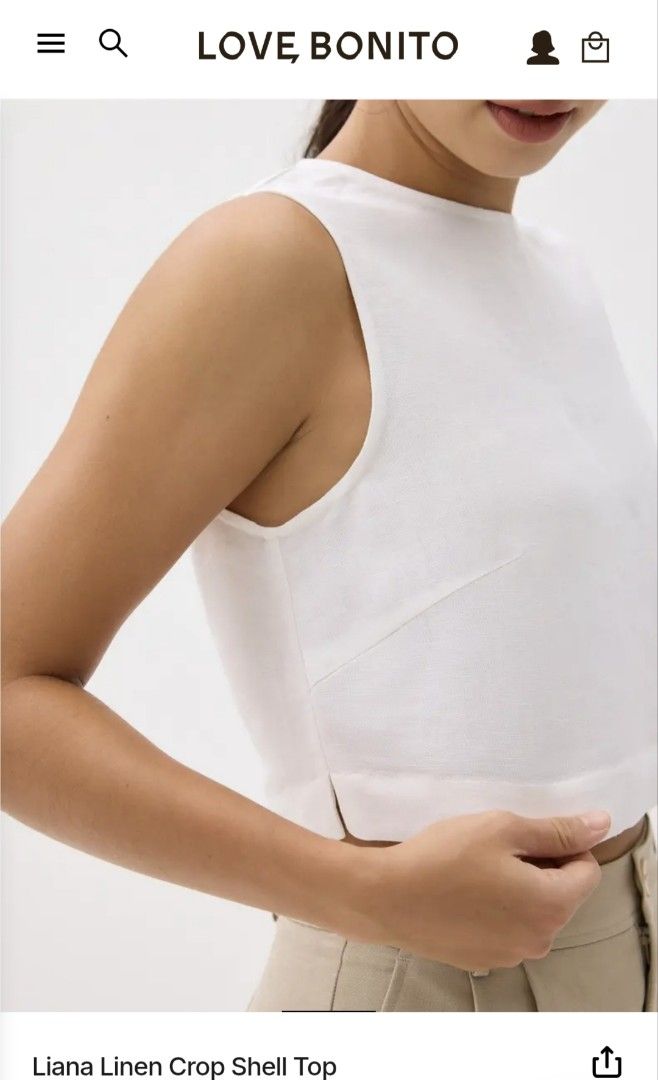 Liana Linen Crop Shell Top (Category: Others Tops) located in Caloocan City. Submitted by retroscentsnfinds (Listing ID 1459419957, Image 3). Description: Ask your seller for delivery. Stay safe at home..