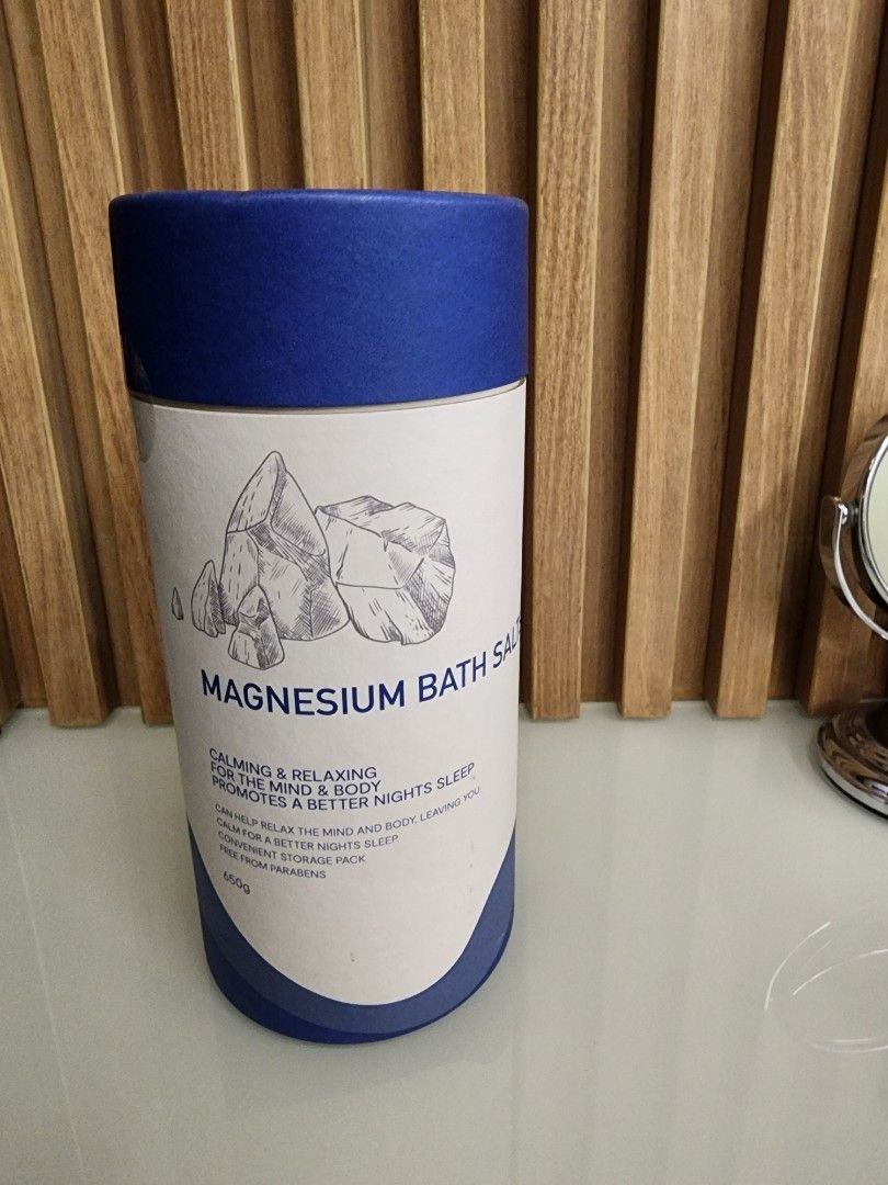 Magnesium Bath Salts for Calming & Relaxing Sleep (Category: Bath) located in Manila. Submitted by wardrobemanila (Listing ID 1459407423, Image 2). Description: bought in abroad brand new, never opened pwede for gift bath salt for bath tub pang relax selling low just to dispose pwede nyo to pang gift rfs: decluttering Calming and relaxing magnesium bath salts - Promotes better sleep - Helps relax mind and body - Leaves you feeling refreshed - Con