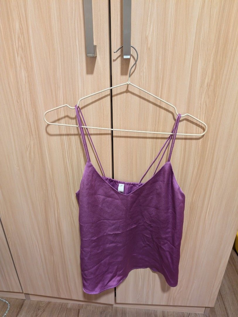 Mango Purple Satin Cami Top (Category: Sleeveless) located in Taguig. Submitted by kc_castillo (Listing ID 1459435462, Image 1). Description: Mango purple/plum camisole top.