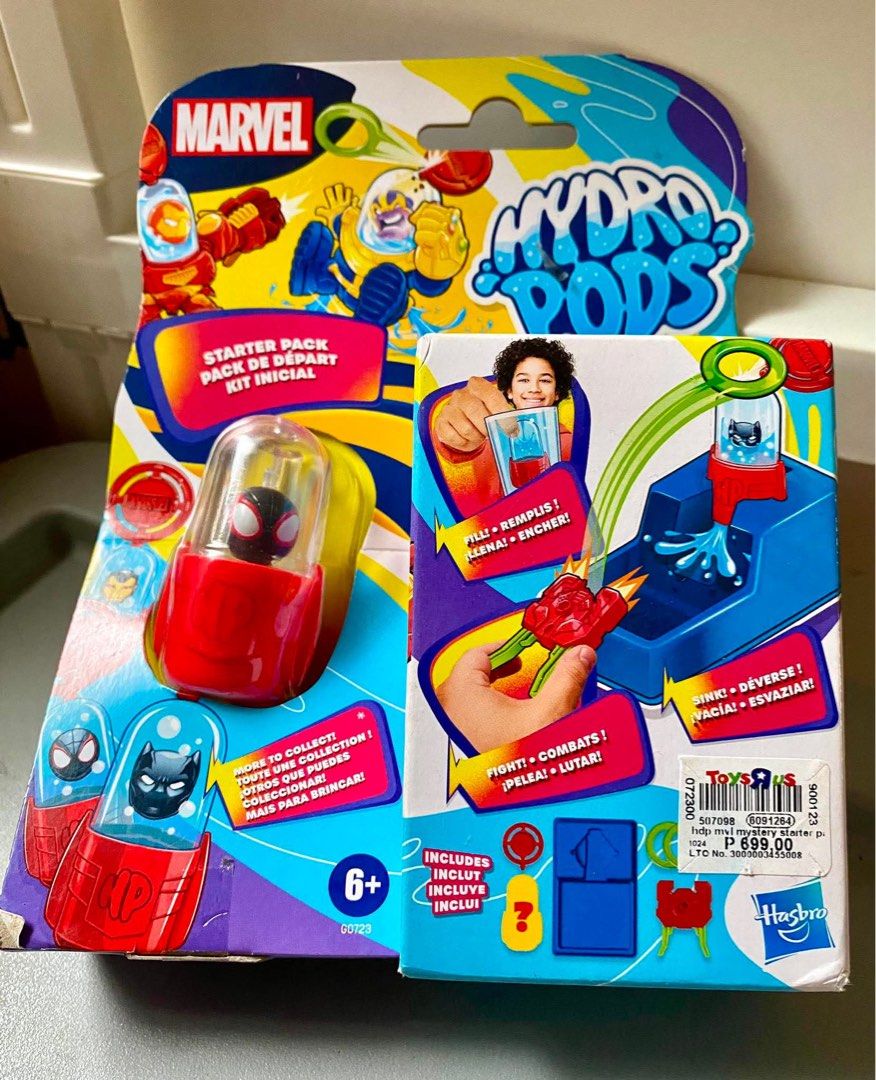 Marvel Hydro Pods Starter Pack - Collectible Figures (Category: Western Merchandise) located in Cagayan de Oro. Submitted by sethmarko27 (Listing ID 1459432740, Image 2). Description: - Marvel Hydro Pods Starter Pack - Includes 1 starter pod and 1 mystery figure - Fill, dunk, and reveal your surprise character - Great for Marvel fans - Recommended for ages 6 and up.