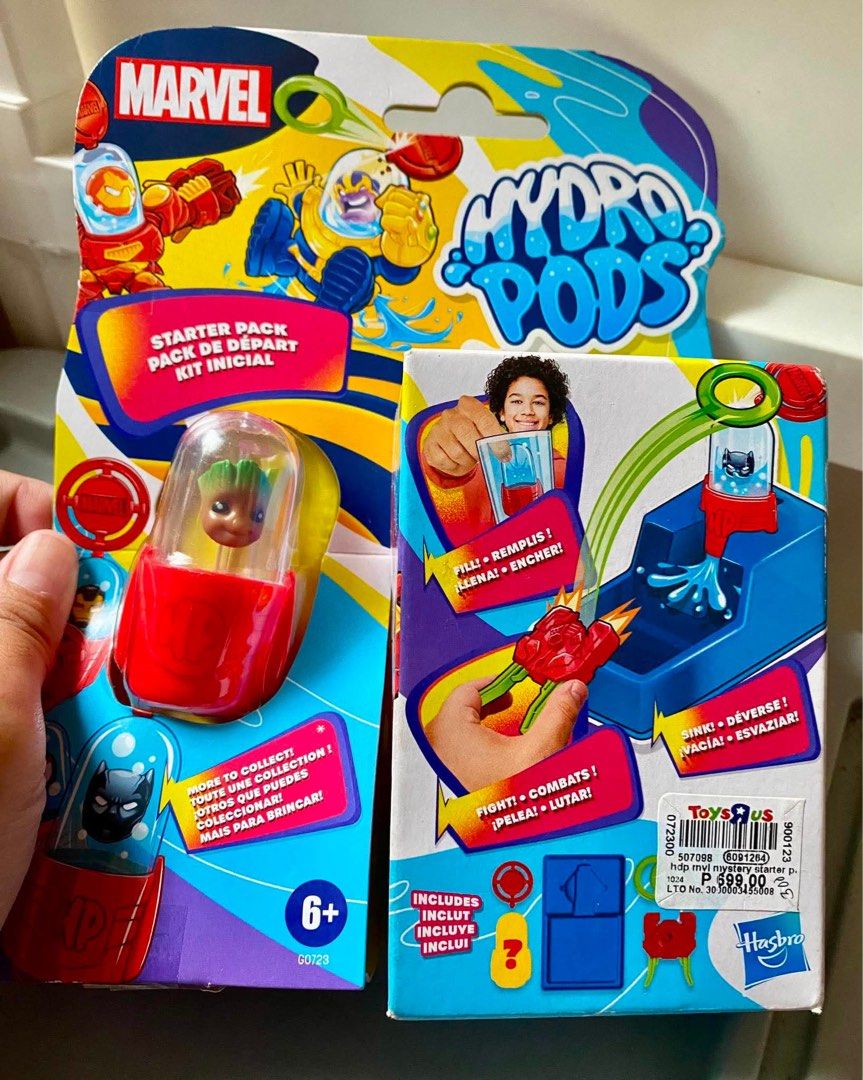 Marvel Hydro Pods Starter Pack - Collectible Figures (Category: Western Merchandise) located in Cagayan de Oro. Submitted by sethmarko27 (Listing ID 1459432740, Image 1). Description: - Marvel Hydro Pods Starter Pack - Includes 1 starter pod and 1 mystery figure - Fill, dunk, and reveal your surprise character - Great for Marvel fans - Recommended for ages 6 and up.