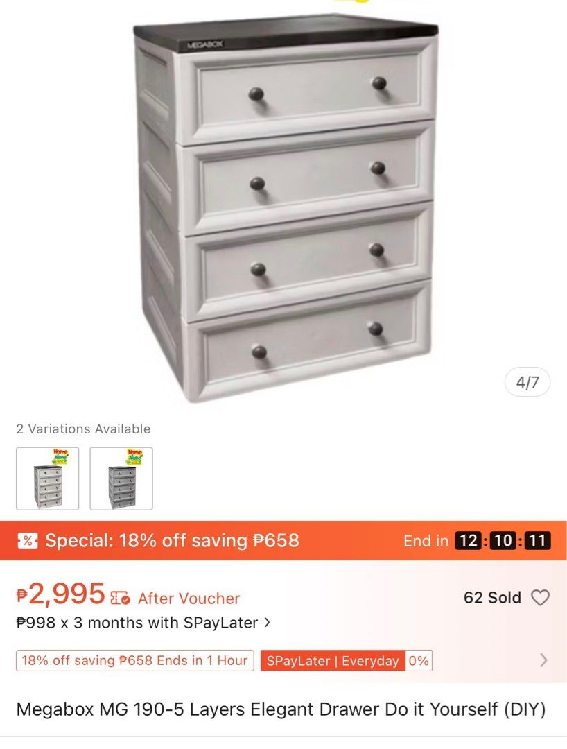Megabox 4-Layers Drawer/Cabinet (Category: Shelves, Cabinets & Racks) located in Lipa City. Submitted by izziabanana (Listing ID 1459319335, Image 3). Description: 📌 Original Price: ₱2995 (Orange App) 📌 Lightly Used w Minimal Scratches 📌 RFS: Moving out 📌 MOP: Gcash/BPI 📌 Location: Lipa, Batangas 📌 PM for more details.
