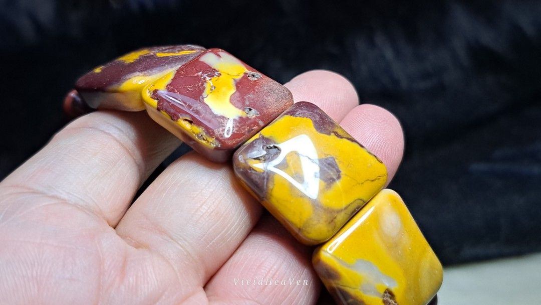 Mookaite Jasper Stretch Bracelet (Category: Bracelets) located in Quezon City. Submitted by crystallinehaven (Listing ID 1459352578, Image 2). Description: - Genuine Mookaite Jasper bracelet - Unique square-cut beads - Rich colors: red, yellow, and cream - Stretchy band for comfortable fit - Adds a vibrant pop of color to any outfit - Natural stone, each piece is unique 💥READ FIRST THANKS💥 "My Collections and I'm Letting go and Releasing it" ♦️