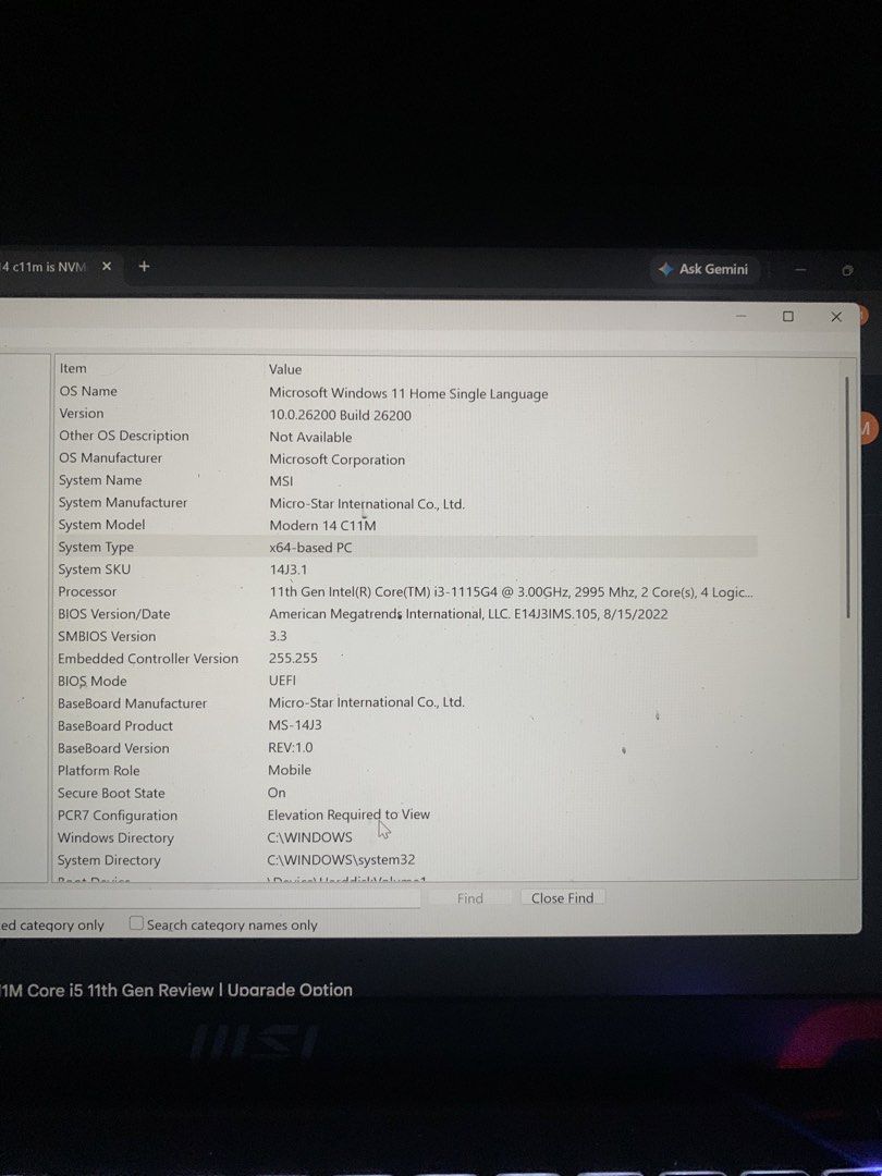 MSI Modern 14 (Category: Laptops & Notebooks) located in Manila. Submitted by leun.am (Listing ID 1459374683, Image 3). Description: Selling my Personal used laptop MSI Modern 14 i3 11th Gen 📌512GB NVMe PCIe M.2, 8GB DDR4 📌with bag and orig charger na, free gaming mouse, kboard and mousepad 📌1hr or more than sya bago ma lowbat depends sa use 📌No issue at all, minimal dents lang 📌Speaker and Camera are all goods na use lang ni sya for coding 