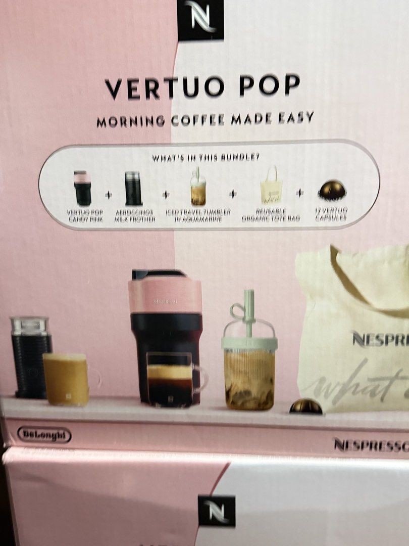 Nespresso Vertuo Pop bundle [Brand New] (Category: Coffee Machines & Makers) located in Quezon City. Submitted by sammy.stash (Listing ID 1459306348, Image 1). Description: Bundle inclusions: Vertuo Pop Candy Pink Aeroccino 3 Milk Frother Travel Tumbler Reusable ToteBag 12. discovery capsule.