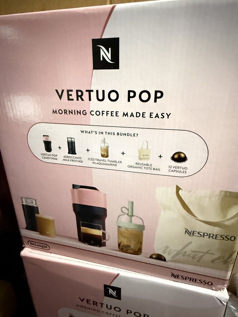 Nespresso Vertuo Pop bundle [Brand New] (Category: Coffee Machines & Makers) located in Quezon City. Submitted by sammy.stash (Listing ID 1459306348, Image 2). Description: Bundle inclusions: Vertuo Pop Candy Pink Aeroccino 3 Milk Frother Travel Tumbler Reusable ToteBag 12. discovery capsule.