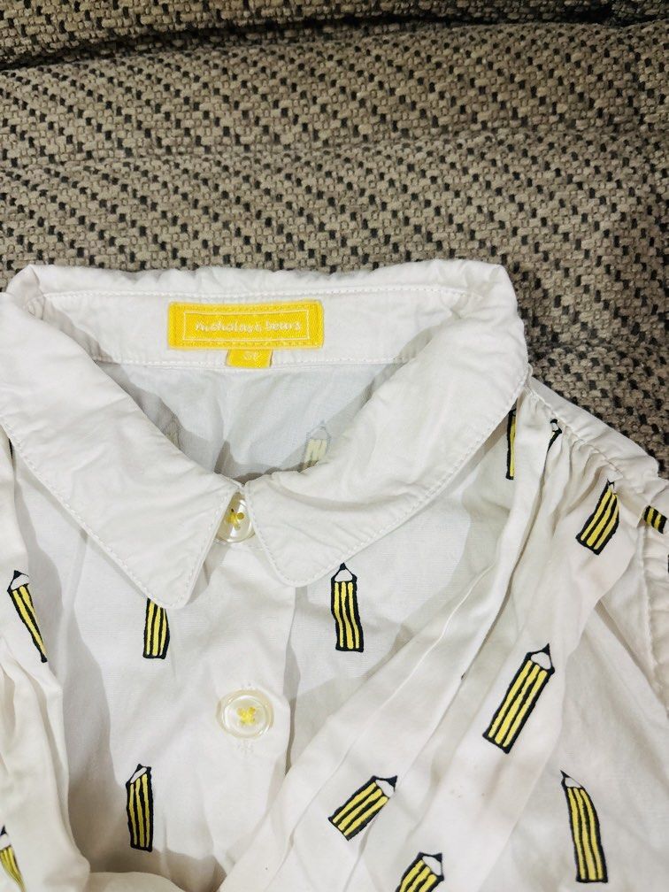 Nicholas & Bears Sleeveless Shirt (Category: Babies & Kids Fashion) located in La Trinidad. Submitted by secondsmatter (Listing ID 1459310417, Image 2). Description: - White sleeveless shirt for girls - All-over fun yellow pencil print - Features a collar and button-up front - Slightly gathered hem for a cute look - Ideal for casual and playful outfits -for 2-3y/o.