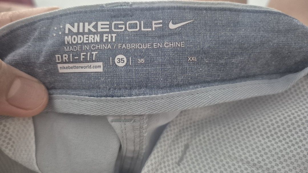 Nike Golf Modern Fit Dri-Fit Pants (Category: Trousers) located in Valencia. Submitted by declutterainnn (Listing ID 1459325580, Image 2). Description: - Grey Nike Golf Pants - Modern Fit - Dri-Fit Technology - Size: XXL (Waist 35) - Button closure with zip fly - Side zip pocket - Ideal for golfing or casual wear - Made in China.