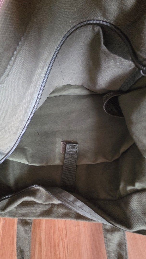 Olive Green Canvas Tote Bag with Shoulder Strap (Category: Tote Bags) located in Mandaluyong City. Submitted by loijiminigo (Listing ID 1459308999, Image 3). Description: - Olive green canvas tote bag - Top handles and detachable shoulder strap - Zips closed for secure main compartment - Interior zippered pockets - Durable material - Ideal for everyday use or travel FREE SF FOR PURCHASES 1200 AND ABOVE.