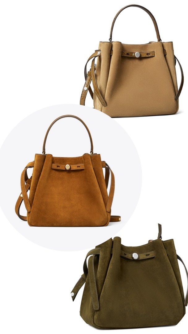 💯ORIGINAL TORY BURCH ROMY BUCKET SUEDE COLLECTION (Category: Cross-body Bags) located in Quezon City. Submitted by ashongsstore (Listing ID 1459387905, Image 1). Description: ✨ T0RY. BURCH COLLECTION✨ 🇵🇭AVAILABLE🇵🇭 ROMY SUEDE BUCKET BAG Soft texture. Sculptural silhouette. Effortless sophistication. The Romy Suede Bucket Bag brings a beautifully understated sense of luxury with its soft suede finish and gently gathered shape. Lightweight yet