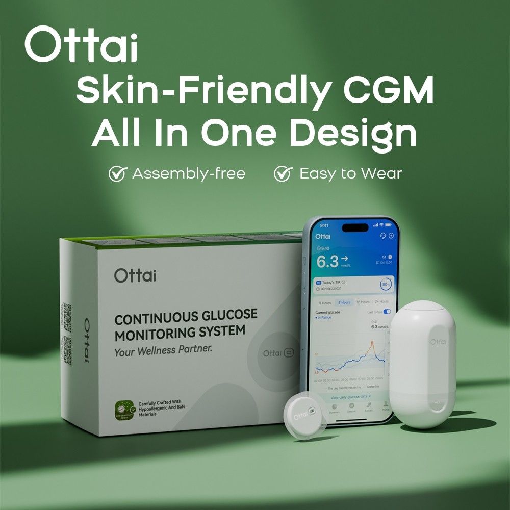 Ottai Hypoallergenic CGM (Category: Health Monitors & Weighing Scales) located in Navotas City. Submitted by sanrio_galore (Listing ID 1459387649, Image 2). Description: Ottai is a skin-friendly continuous glucose monitoring (CGM) system designed for individuals with sensitive skin who experience redness or itching from standard adhesive sensors. ■includes 2 hypoallergenic Ottai patches per box ■sealed ■2pcs available ■price mentioned is PER BOX 