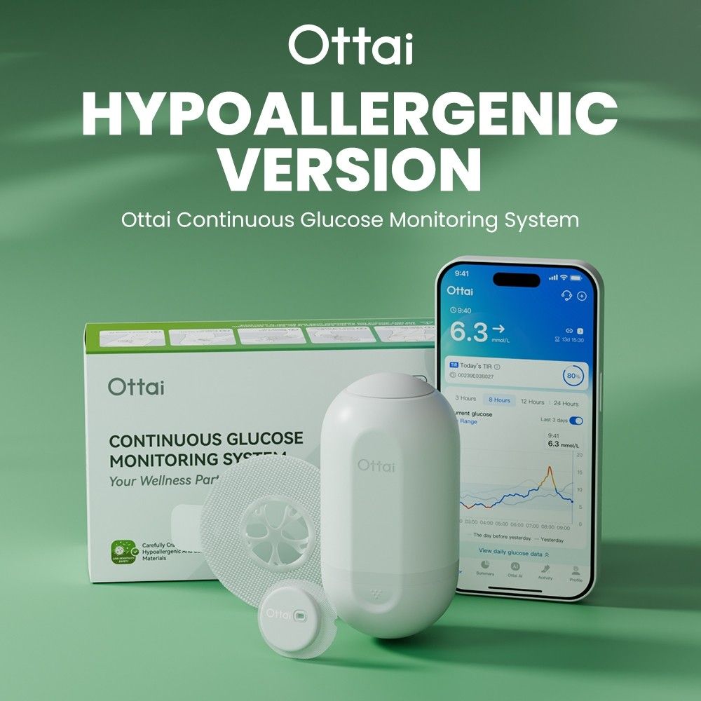 Ottai Hypoallergenic CGM (Category: Health Monitors & Weighing Scales) located in Navotas City. Submitted by sanrio_galore (Listing ID 1459387649, Image 1). Description: Ottai is a skin-friendly continuous glucose monitoring (CGM) system designed for individuals with sensitive skin who experience redness or itching from standard adhesive sensors. ■includes 2 hypoallergenic Ottai patches per box ■sealed ■2pcs available ■price mentioned is PER BOX 