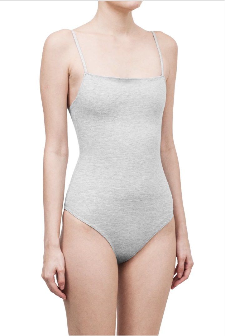 PATTON strapped straight neck bodysuit (Category: Others Tops) located in Quezon City. Submitted by hoopacre (Listing ID 1459371731, Image 2). Description: - Grey bodysuit from PATTON - Features a square neckline - Thin spaghetti straps - High cut leg design RFS: wrong size, just laundered.