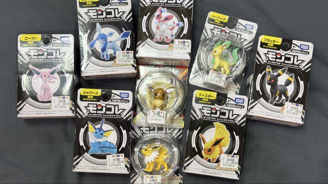 Pokemon Eeveelution set figures (Category: Figurines & Statues) located in Davao. Submitted by troylance (Listing ID 1459466636, Image 1). Description: 🌟 Tomy 🌟 Eevee and its evolutions as a set - ₱3,000 • all in mint condition, displayed only once or twice then back to box (BIB). • * Eevee - ₱200 * Vaporeon - ₱400 * Flareon - ₱350 * Jolteon - ₱350 * Espeon - ₱300 * Umbreon - ₱400 * Leafeon - ₱250 * Glaceon - ₱300 * Sylveon - ₱400 ✨ WHAT YOU SE