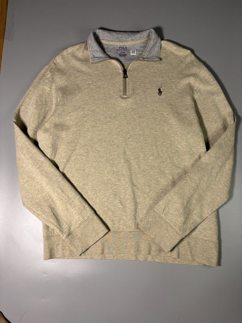 Polo Ralph Lauren Beige Quarter-Zip Pullover Sweatshirt M (Category: Coats, Jackets and Outerwear) located in Manila. Submitted by kiari.wind (Listing ID 1459300251, Image 1). Description: 22.5 x 26.5 As new Scannable QR ₱4,000 negotiable.