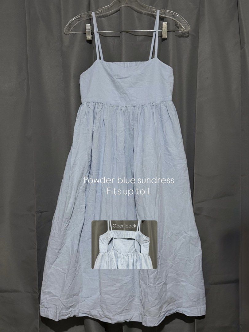 Powder Blue Sundress (Category: Dresses) located in Pasay City. Submitted by janatrisha (Listing ID 1459460211, Image 1). Description: Powder blue sundress Square neckline with thin straps Cute open back detail Flowy, gathered skirt Great for casual wear Medium to large body frame First to pay basis only Gcash | BDO bank transfer Delivery c/o buyer.