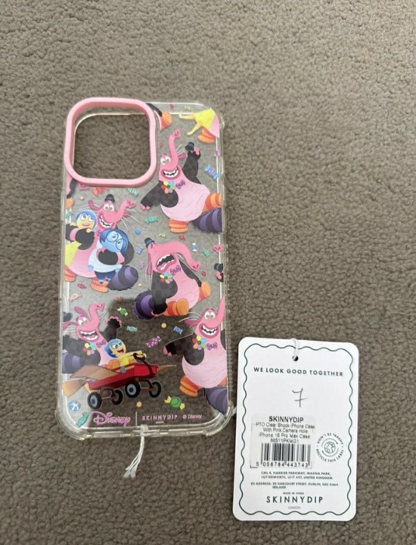 Promax 16 case (Category: Cases & Sleeves) located in Pasig City. Submitted by shophaunt (Listing ID 1459412043, Image 1). Description: - Brand: SkinnyDip - Compatibility: iPhone 16 Pro Max - Design: Clear with Disney Inside Out characters - Features: Pink camera hole, shock protection - Condition: Excellent, like new - Style: Fun, vibrant, and protective.