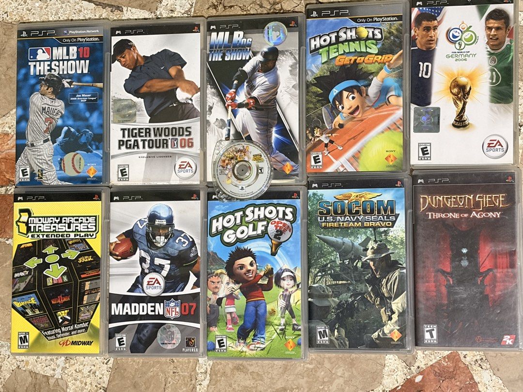 PSP UMD (Category: Other Mobile & Gadget Accessories) located in Iriga City. Submitted by shoinkzz (Listing ID 1459448111, Image 1). Description: For take all 5000 nego, pwede rin pumili ng games DM lang 1. MLB 10: The Show 2. Tiger Woods PGA Tour 06 3. MLB 09: The Show 4. Hot Shots Tennis: Get a Grip 5. FIFA World Cup Germany 2006 6. Midway Arcade Treasures: Extended Play 7. Madden NFL 07 8. Hot Shots Golf: Open Tee 2 9. SOCOM: U.S. Navy SEALs F