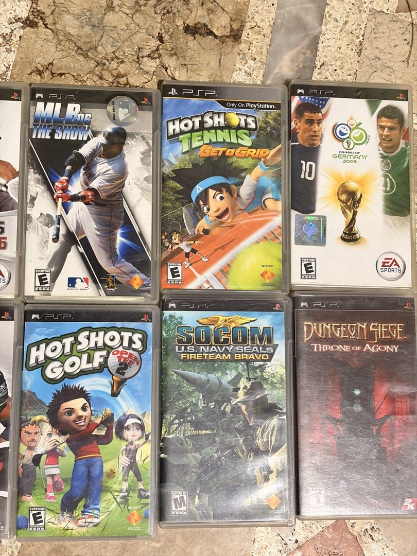 PSP UMD (Category: Other Mobile & Gadget Accessories) located in Iriga City. Submitted by shoinkzz (Listing ID 1459448111, Image 2). Description: For take all 5000 nego, pwede rin pumili ng games DM lang 1. MLB 10: The Show 2. Tiger Woods PGA Tour 06 3. MLB 09: The Show 4. Hot Shots Tennis: Get a Grip 5. FIFA World Cup Germany 2006 6. Midway Arcade Treasures: Extended Play 7. Madden NFL 07 8. Hot Shots Golf: Open Tee 2 9. SOCOM: U.S. Navy SEALs F
